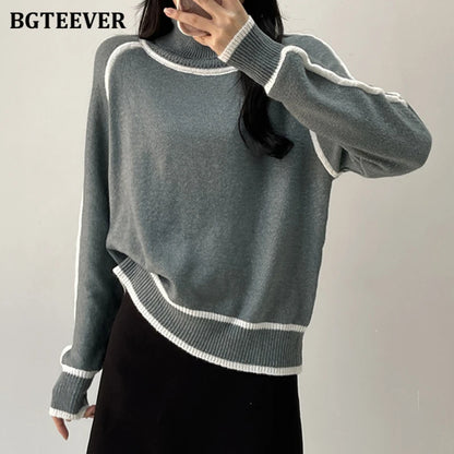 Cozy Turtleneck Patchwork Sweater