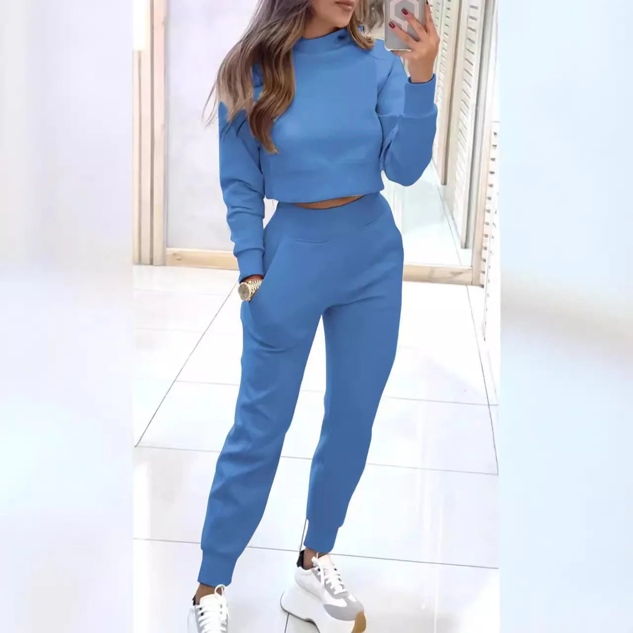 Turtleneck Crop Top & Pencil Pants Set Casual Outfit