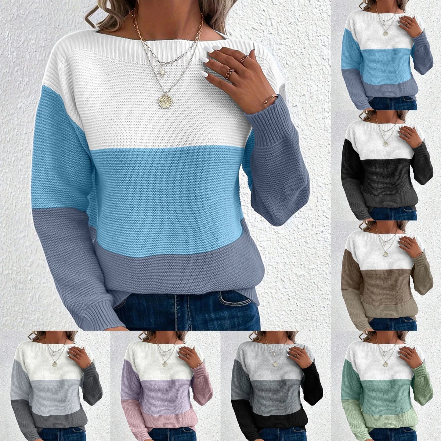 Contrast Stitching Round Neck Pullover Sweater