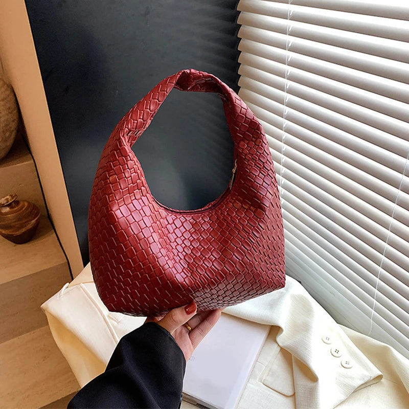 Woven PU Leather Hobo Shoulder Bag