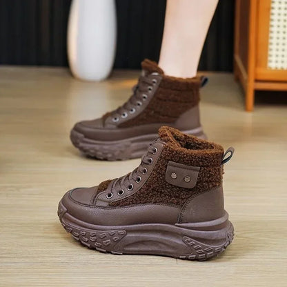 Winter Snow Boots Lace-Up High Top Plush Ankle Boots