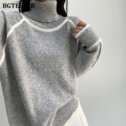 Cozy Turtleneck Patchwork Sweater