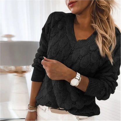 V-Neck Hollow-Out Feather Knit Sweater