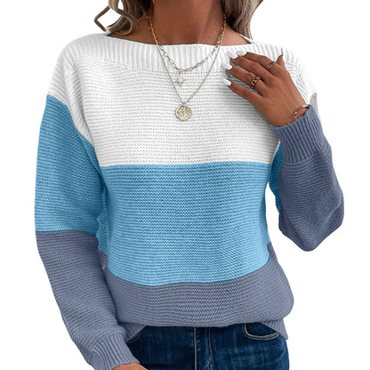 Contrast Stitching Round Neck Pullover Sweater