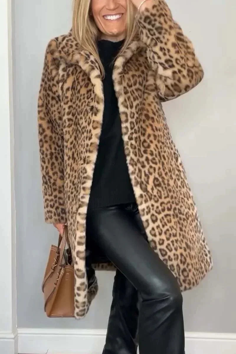 Leopard Print Plush Fleece Open Jacket