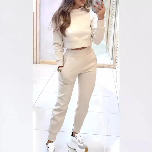 Turtleneck Crop Top & Pencil Pants Set Casual Outfit