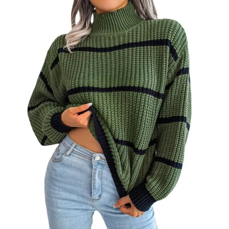 Striped Knit Half-Collar Sweater