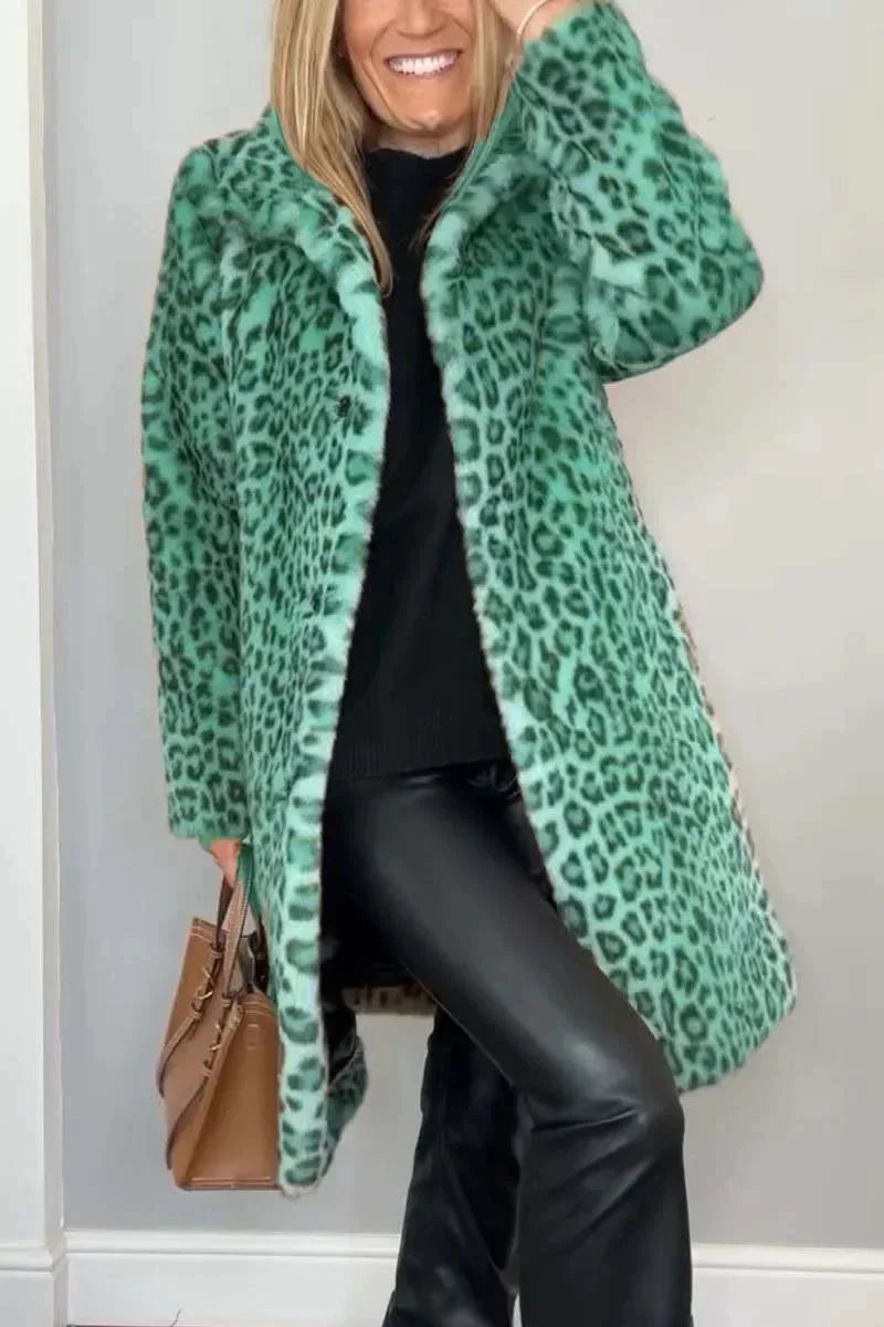 Leopard Print Plush Fleece Open Jacket