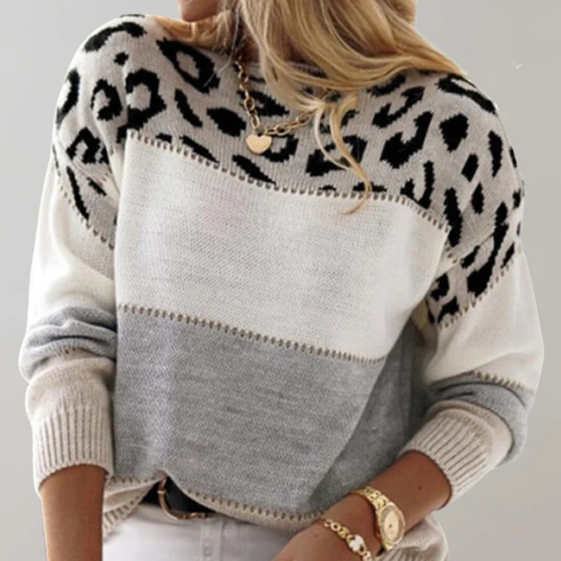 Leopard Print Patchwork Knitted Sweater