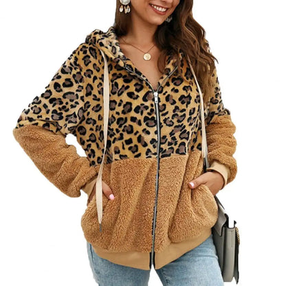 Leopard Print Zip-Up Plush Jacket