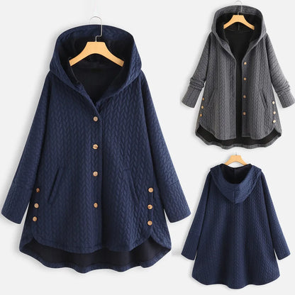 Oversized Button Fleece Jacket Hooded Long Sleeve Coat