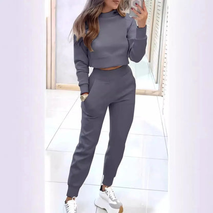 Turtleneck Crop Top & Pencil Pants Set Casual Outfit