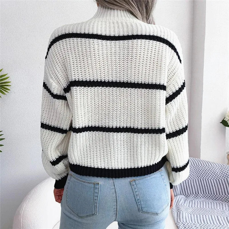 Striped Knit Half-Collar Sweater