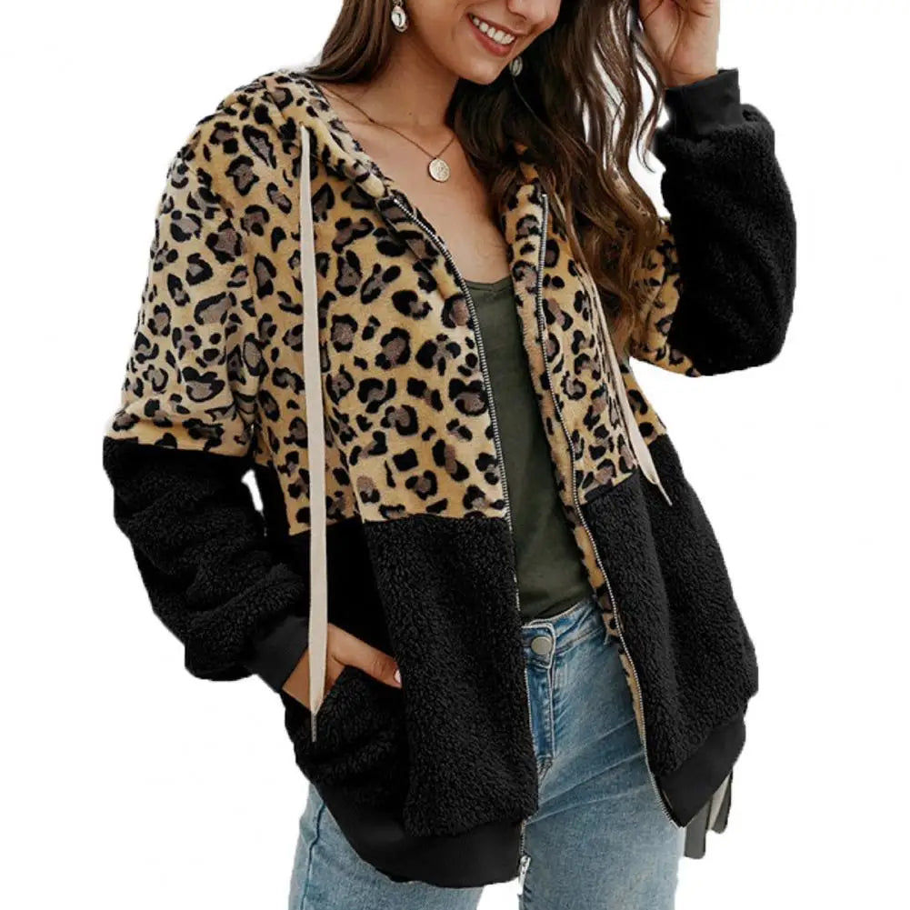 Leopard Print Zip-Up Plush Jacket