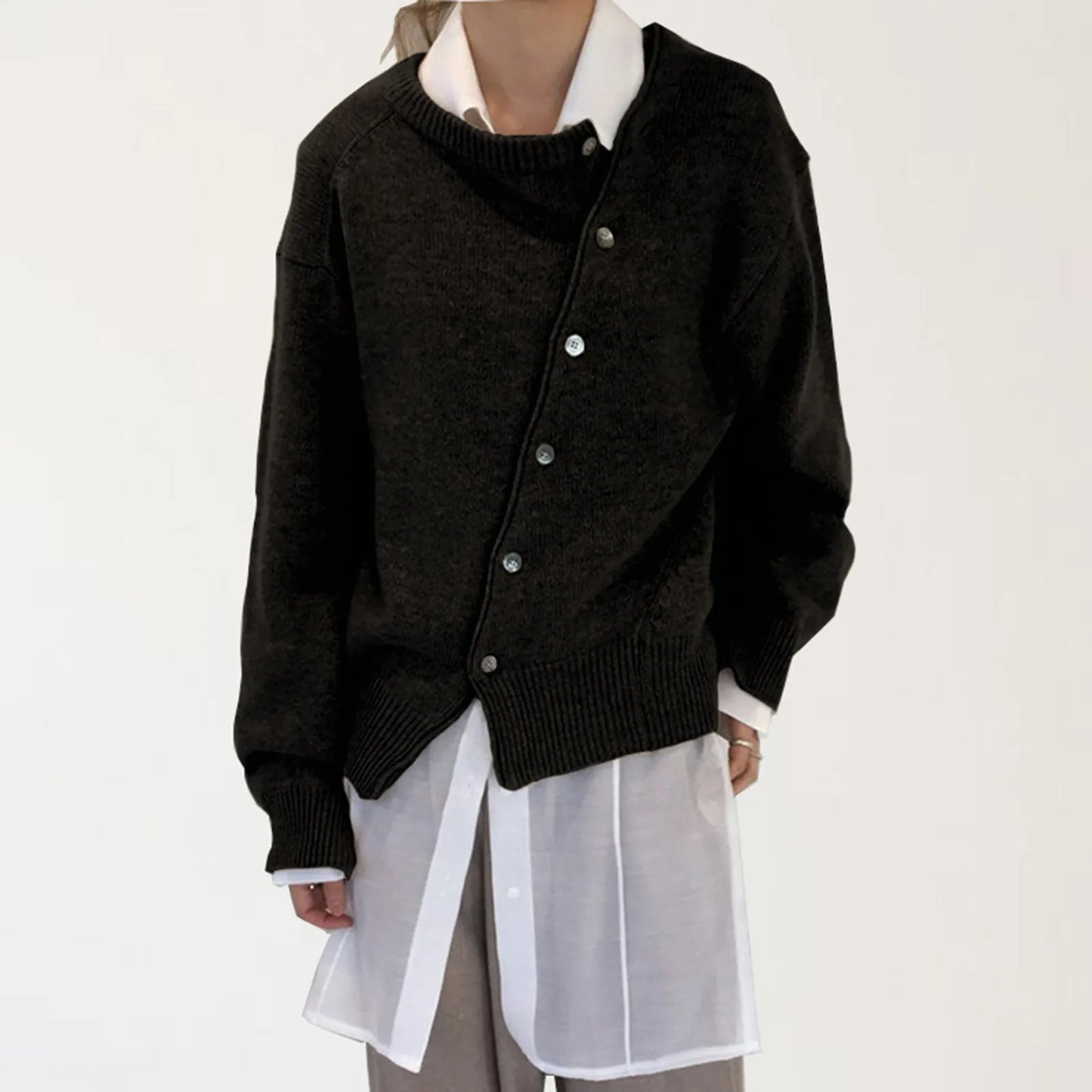 Asymmetrical Button Down Knit Cardigan