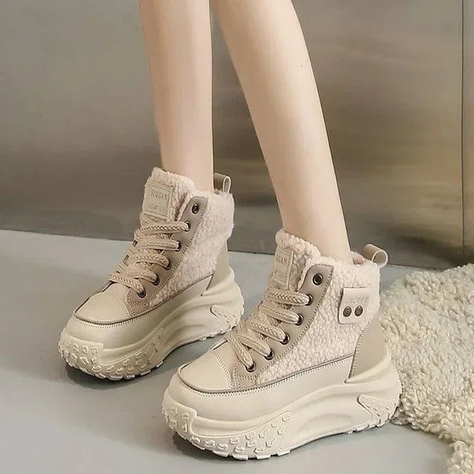 Winter Snow Boots Lace-Up High Top Plush Ankle Boots