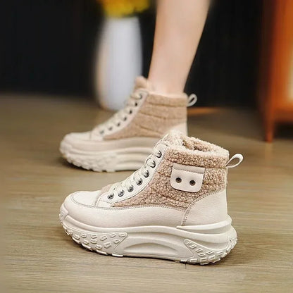 Winter Snow Boots Lace-Up High Top Plush Ankle Boots