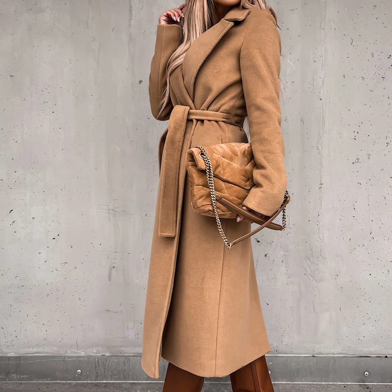 Elegant Belted Wool-Blend Coat