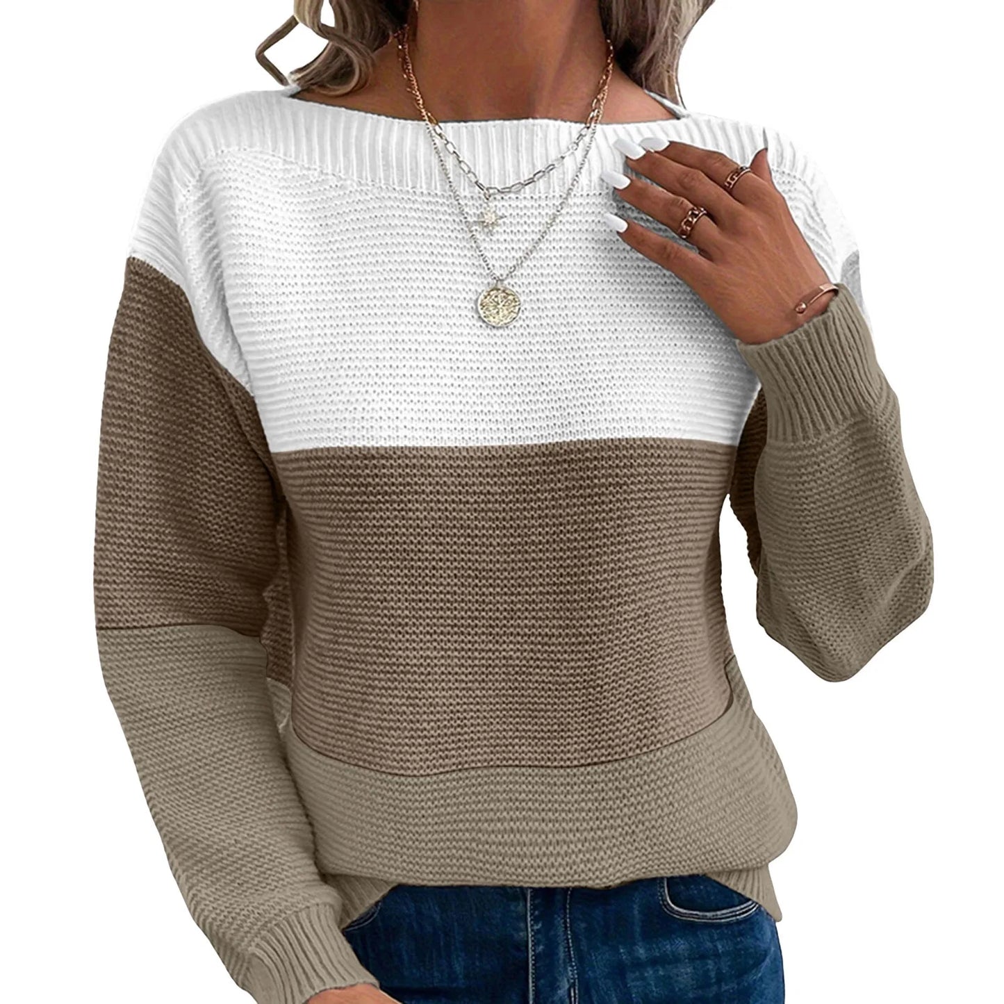 Contrast Stitching Round Neck Pullover Sweater