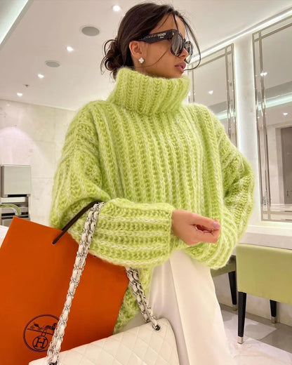 Oversize Fluffy Sweater Women Turtleneck Knit Pullover Long Sleeve Streetwear Casual Loose Tops Women's Clothing New Pink Jumper