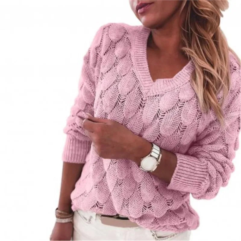 V-Neck Hollow-Out Feather Knit Sweater