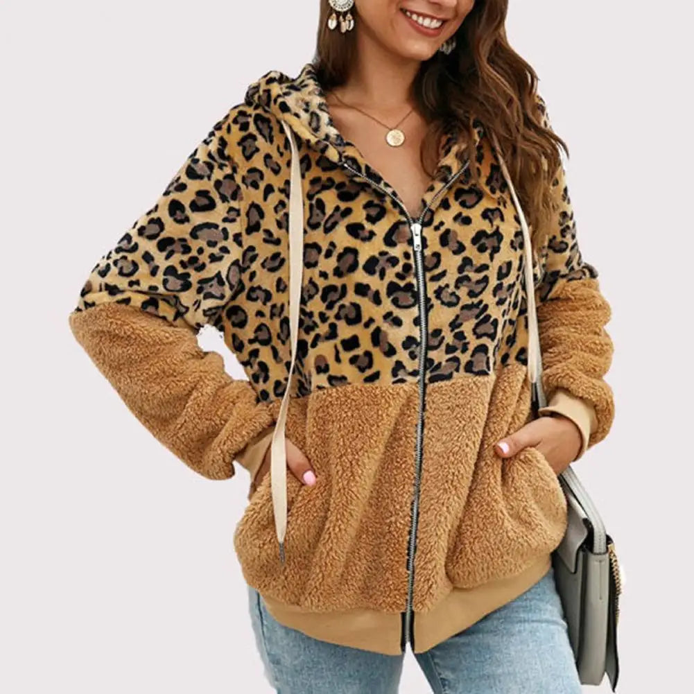 Leopard Print Zip-Up Plush Jacket