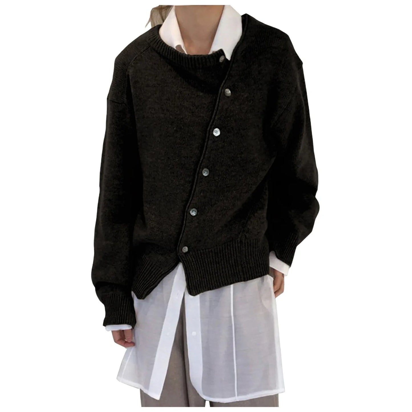 Asymmetrical Button Down Knit Cardigan