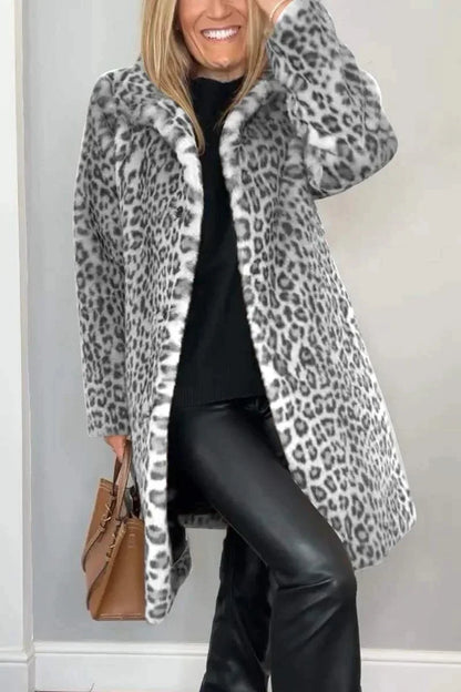 Leopard Print Plush Fleece Open Jacket