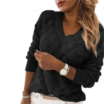 V-Neck Hollow-Out Feather Knit Sweater