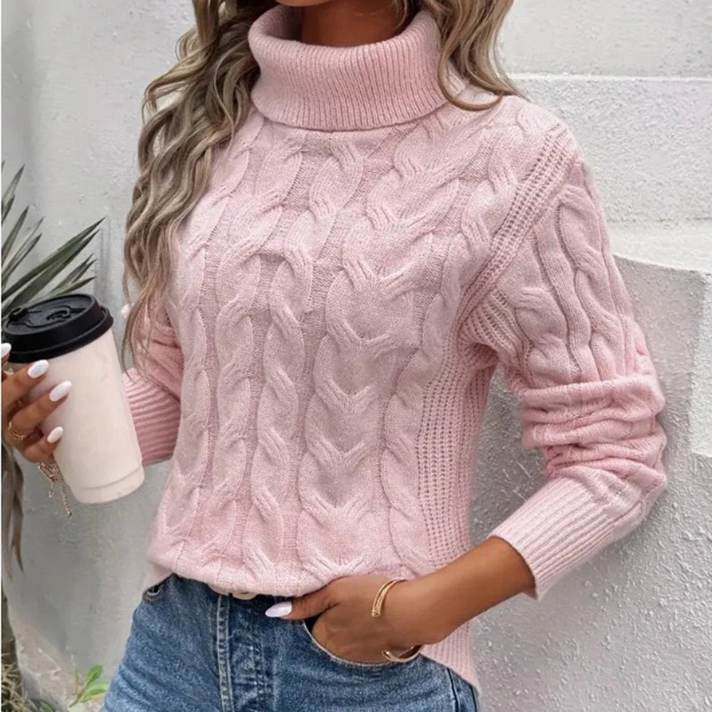 Woolen Acrylic Cable Knit Turtleneck Sweater